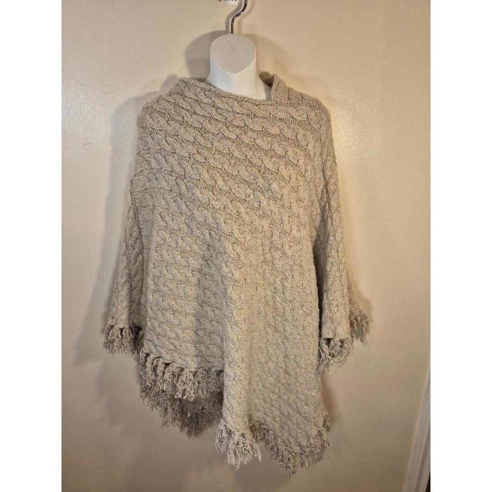 Lemon  Women's Shawl,Wool Blend,Beige,Neutral Med, Oversize, Chunky, Fringe